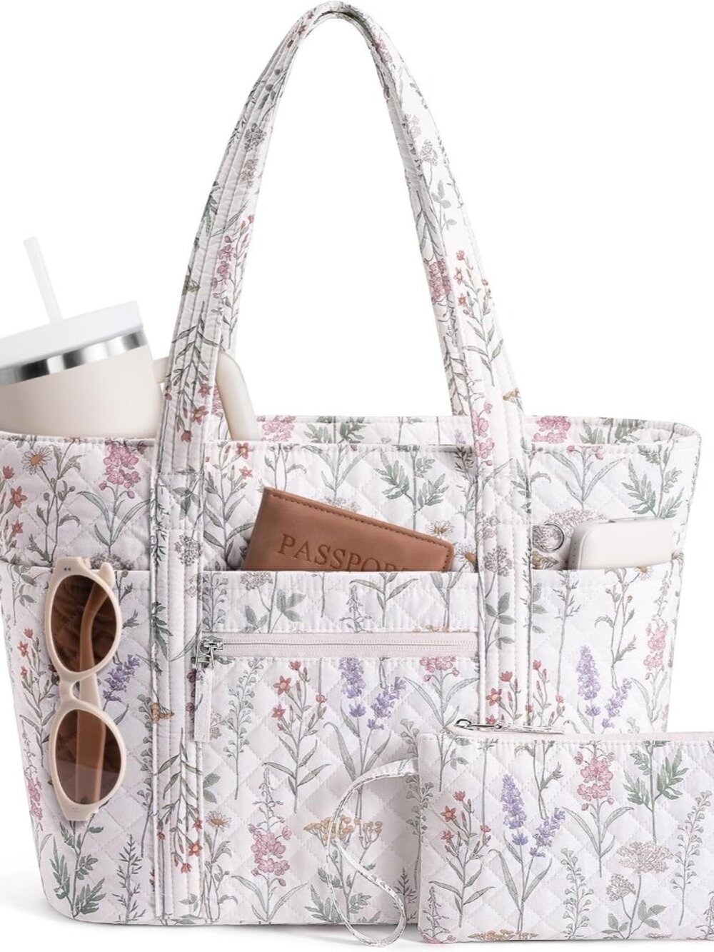 Quilted Tote Bag for Women, Puffer Cotton Work Tote Teacher Nurse Shoulder Bag H